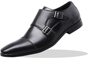 ENDORADORE Mens Loafers Dress Shoes Leather Brogues Slip On Moccasion Double Buckle Monk Shoe Non-Slip Business Office Formal Shoes