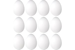 Worown 12 Pezzi Uova di Polistirolo, 8cm Altezza Bianca Uova di Plastica, Craft Uova di Pasqua per DIY Decorazioni