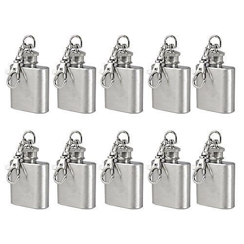 10X MENGS® 1 Unze Flachmann mit Schlüsselanhänger für besonderen Anlässen(Hochzeit, Sport, Golf), hochglanzpoliertem Edelstahl, mini Whisky Liquor Vodka Alcohol Hip Flask