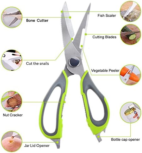 Multi-function Kitchen Scissors, Professional Poultry Shear, Bone Cutting Chicken Meat, Stainless Steel Scissor for Kitchen (green)