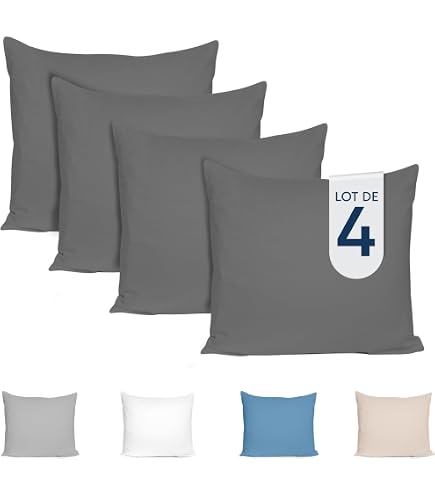 Taies D'oreiller 60x60cm Lot De 2 - Coton Jersey 150g/m², Gris Clair, Fermeture Zip, Oeko-Tex