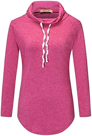 Qunndy Womens Long Sleeve Cowl Neck Casual Slim Tunic Tops Fashion Sweatershirt (L, Rose)