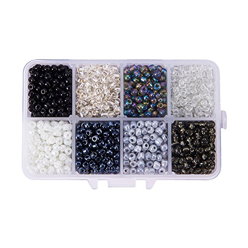 PandaHall Elite Mixed 6/0 Round Glass Seed Beads Diameter 4mm About 1440pcs Gray with Box Set Value Pack