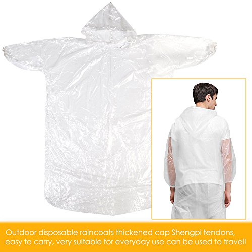 Migimi Einweg Notfall Wasserdicht Regenmantel, Einweg Kunststoff Poncho, Einweg Regenmäntel für Outdoor, Einweg PE Regenmantel Poncho mit Cap ( Clear 6 Pcs ) - 3