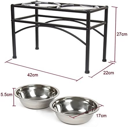 Funkeen Elevated Double Bowl Feeder, Stainless Steel, 1-Quart - Fit for Medium Dogs / Cats / Puppies