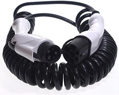 EV Fast Coiled Charging Cable Type 1 to Type 2 Connections 32 Amp Black (5 Meter)