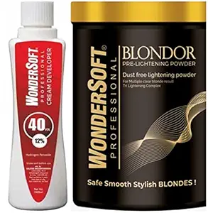 Wondersoft Professional Hair Blonder Powder With Wonder 40% Volume Cream Developer 500gm For Men & Women ( Up to 10 Levels Dust Free )