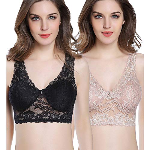 Intimate Portal All Over Lace Full Coverage Non-Wired Bralette Negro Beige (PK de 2) 80B 80C 85A 85B 85C 90A / Label M