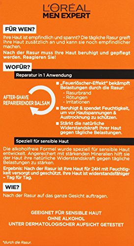 L’Oréal Men Expert After Shave reparierender Balsam Hydra Sensitiv Feuchtigkeitsfluid für 24h Feuchtigkeit, Aftershave Balsam für sensible Haut (dermatologisch getestet, ohne Alkohol) 1 x 100 ml - 3