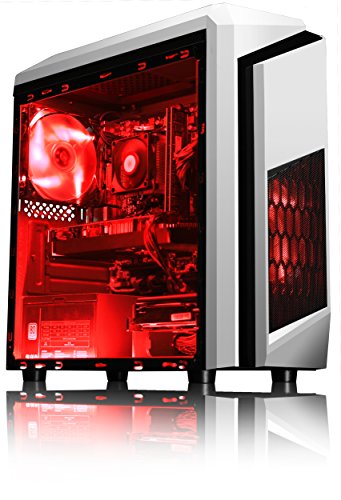 VIBOX Pyro GS460-217 Gaming PC – 4,0GHz AMD FX Quad-Core Prozessor, Geforce GTX 1060, leistungsfähig, Hochleistung, leistungsstärker, Desktop Gamer Computer mit Spielgutschein, Rot Innenbeleuchtung, lebenslange Garantie* (3,8GHz (4,0GHz Turbo) Superschneller AMD FX 4300 Quad-Core Prozessor CPU, Nvidia GeForce GTX 1060 3GB Grafikkarte, 8GB DDR3 1600MHz RAM, 1TB (1000GB) SATA III HDD 7200rpm Festplatte, 85+ Netzteil, CIT Storm Weiß Rot Gaming Geh§use, AM3+ Mainboard, Ohne Windows Betriebssystem) - 2