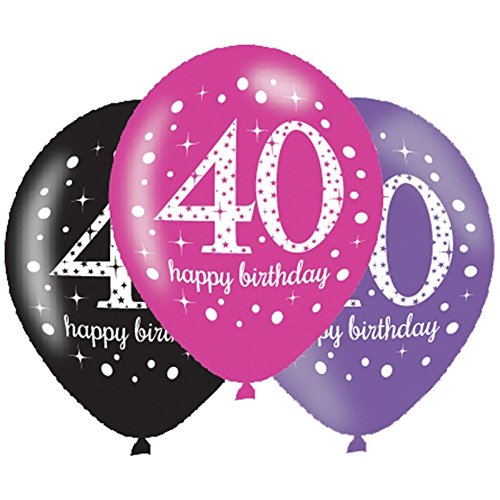 Rosa, Lila und Schwarz 27,9 cm Celebration 40. Happy Geburtstag Latex Luftballons 6 Stück