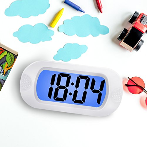 ZHPUAT Digital-Wecker Tischuhr mit Silikonhülle Snooze Bunten Licht Stoßfest ideales Geschenk Für Kinder(Weiss) - 6