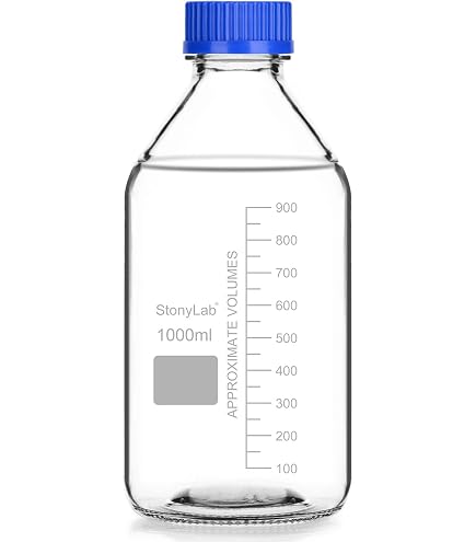 Produktbild von ULAB Erlenmeyerkolben 1000 Ml – 2 Stück, Borosilikat 3.3, Mit GL45-Gewinde & Blauem Schraubverschluss