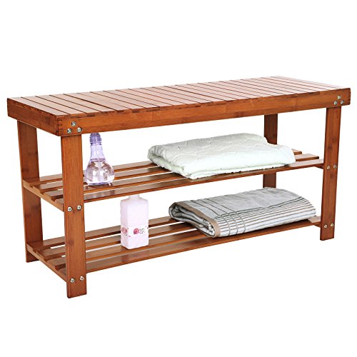 Songmics Schuhbank Sitzbank Schuhregal Badregal aus Bambus lange Version 90 x 45 x 32 cm Rotbraun LBS90Z - 3