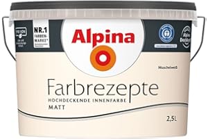Alpina Farbrezepte Innenfarbe – Muschelweiß matt – Wandfarben für einzigartige Farbwirkungen und Raumstimmungen – atmungsaktiv, tropfgehemmt und strapazierfähig – 2,5L