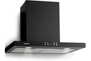 Klarstein Limelight Campana extractora cocina de pared - Extractor de humos, Rendimiento de 600 m³/h, 3 niveles de potencia, Filtros de grasa, Iluminación LED, 64 dB, 60 cm de Ancho, Negro