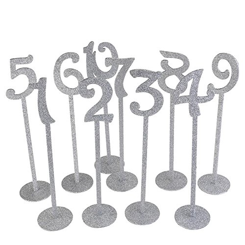 20 PCS Holz Hochzeit Tisch der mit stabile Halterung Basis durch 90 Punkte 1–20 Für Hochzeit Party Dekoration (25,4 x 8,1 cm) silber - 3