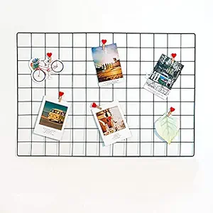 Celeoris Stainless Steel Wall Grid Panel for Photo Hanging Display with Photo Clips, Wall Decoration for Home Office (Black) (Photo Grid Only)