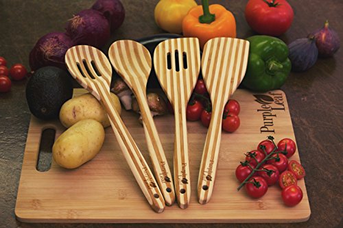 ♻ 4-teiliges Bambus Küchenset ♻ Küchenhelferset, Bambusutensilien, umweltfreundlich, hohe Qualität, Bambus Kochlöffel, Bambus Pfannenwender, Neues verbessertes design! - 2