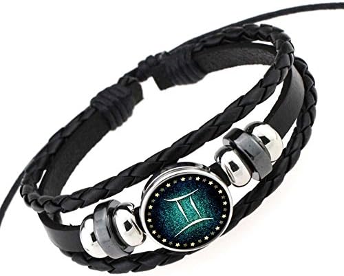 Black Faux Leather Novaluna Freely Adjustable Arm Band Blue Zodiac 'in Wrap Look with Sliding Knot Fastener – Unisex Bracelet Accessory Jewellery TÜRKIS-ZWILLING