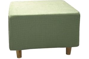 Highdi Ottomane Schonbezug Hockerbezug, Hocker Hussen für Quadratische Fußhocker, Stretch Bezug Ottomane Abdeckung Überzug Hocker Protector Waschbar Hockerabdeckung (S,Jacquardgrün 1)