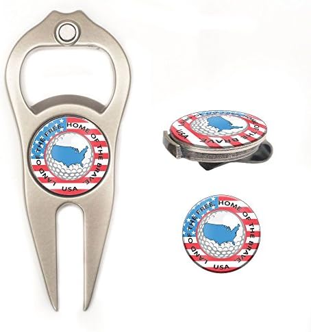 Hat Trick Openers 6-in-1 Golf Divot Tool &amp; Hat Clip Set with USA Logo, Nickel