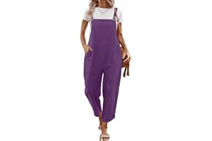 YESNO Women's Dungarees Summer Casual Cotton Jumpsuits Tulip Wide Leg Bib Pants with Pockets S-XXL PZJ UK