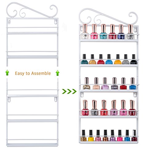 Nagellack Display, Tenine Nagellack Aufbewahrung, an der Wand befestigtes Öl-wesentlicher / Nagellack Zahnstange, 5 Reihen Nagellack Regal Anzeigen Halter (Weiß) - 2