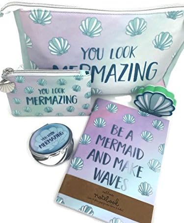 Sass &amp; Belle Mermaid Treasures Bundle Gift Set of Wash Bag, Coin Purse, Notebook, Pocket Mirror &amp; Nail Buffer With Clippers. Great Gift Idea. Comes In Gift Box &amp; Tissue Wrapped Supplied By The Sweetest Peas
