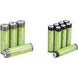 Amazon Basics AAA-Batterien, wiederaufladbar, vorgeladen, 8 Stück (Aussehen kann variieren) & AA-Batterien mit hoher Kapazitä