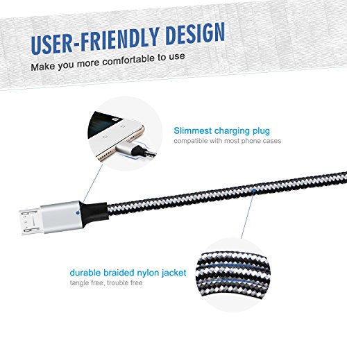 Micro USB Kabel Nylon 2m - GlobaLink   USB 2 0 Ladekabel Datenkabel Android Lebenslange Garantie - High Speed Sync und Ladekabel f  r Android Smartpho