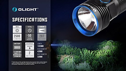 Olight® R50 Seeker Taschenlampe max. 2500 Lumen mit Cree XLamp XHP50 LED und Micro-USB-Ladeanschluss – wiederaufladbar, schwarz - 6