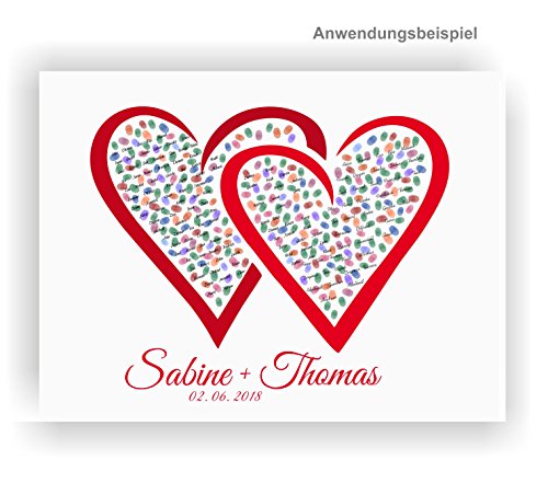 Wedding tree Doppelherz 008, Leinwand personalisiert, Fingerabdruckbaum, Partyspiel, Ehebaum, Stempelbaum, Hochzeit (Doppelherz 60×40) - 4