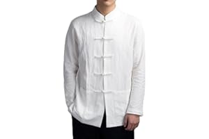 HEIBTENY Giacca da uomo cinese Tang Suit uniforme tradizionale Kung Fu Tai Chi cappotto, tinta unita, manica lunga (L bianco)