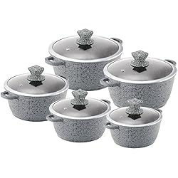 Sq Professional Lot de 5 casseroles anti-adhésives en granit moulé sous pression Gris
