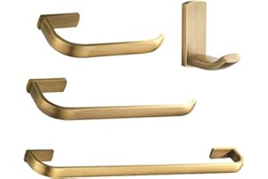 Flybath 4 pezzi Set di Accessori da Bagno - 57 cm Portasciugamani Da Parete Singolo, Anelli Portasciugamani, Porta Carta Igienica, Ganci Portasciugamani, Bronzo Spazzolato
