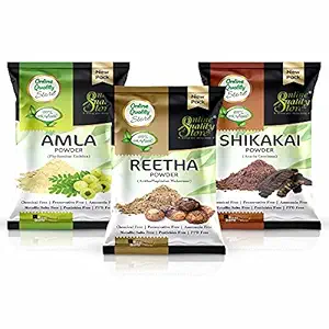 Online Quality Store Amla, Reetha, Shikakai Powder Combo powder Pack for Hair |hair pack powder combo |hair care products |reetha amla shikakai combo powder |natural products for hair |products for hair (Pack of 3 ,Total 380g Pack)