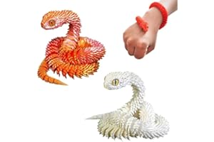 YASINXIAN 2 PCS 3D Printed Snake, Articular Mobility 3D Printed Animal, 11.81Inches 3D Printed Dragon, 3D Printed Fidget Toys, for Home Office Decor Bookshelf Decoration (Red ,White)