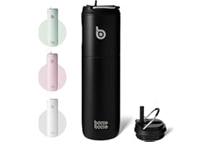 BOTTLEBOTTLE BOTTLE BOTTLE Bouteille d'eau isotherme de 710 ml avec couvercle à paille et poignée, en acier inoxydable à double paroi sous vide, anti-fuite, sans BPA, pour sport, voyage, salle de sport, noir