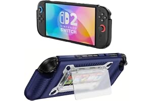 TMG Protective Grip Case for Nintendo Switch 2-in-1 TPU Cover with 7 Game Card Slots, Anti-Scratch Protection, Ergonomic Handles & Kickstand (Blue)