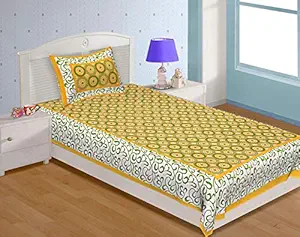 BedZone Cotton 180 TC Comfort Rajasthani Jaipuri Traditional Single Bed Sheet with 1 Pillow Cover (Multi_RE_01)