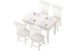 TESYEUX Casa de Muñecas Silla de Mesa de Comedor en Miniatura 1:12 Juego de Modelo de Silla de Muebles y Vajillas en Mini Casa, Mini Placa De Porcelana con Trucos De Rebanadora Simulación Decoración Juguetes