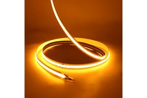 HEGEHE Tira de LED COB de 12V con Interruptor Alimentación, Luz Flexible de 320 LED/m, Cinta Autoadhesiva Luz para la decoración del Retroiluminación de TV del Armario (2m, Amarillo Dorado)