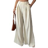 Aahwan Solid High Waist Straight Korean Loose Pleated Wide Leg Trouser for Women's & Girl's