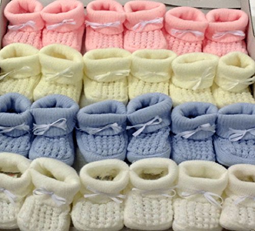 BABY KNITTED BOOTIES BOYS GIRLS SOCKS NEWBORN BOOTEES S 0-3 mths APPROX (White)