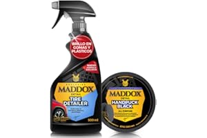 Maddox Detail - Pack de Cuidado de Neumáticos | Limpieza y Brillo Profesional para Neumáticos y Plásticos Exteriores| Protector y Restaurador | Tire Detailer + Aplicador Handpuck Black