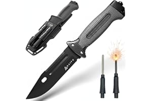 naifu® The Hunter V – Coltello da Caccia a Lama Fissa 12,5 cm – Acciaio Inox 3CR13 – Coltello Bushcraft con Acciarino, Affilatore, Fodero Rigido – Escursionismo, Campeggio, Caccia