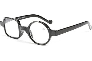 Kodilin Occhiali da Lettura Rotondi Quadrati per Uomo Donne, Anti Luce Blu per Computer o Gaming, Cerniera a Molla - 1.0, 1.5, 2.0, 2.5, 3.0, 3.5 (Nero,1.50)