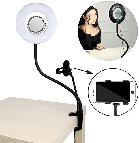 Abeststudio Photo Studio 120 LED 24W 8" Stepless Adjustable Ring Light Camera Photo/Video Selfie Ring Light with Cell Phone Holder Stand for Live Stream and Makeup With Flexible Long Arms for iPhone, Android Phone Desk Lamp