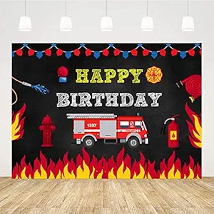 Fireman Birthday Backdrop for Boys Firefighter Happy Birthday Background 5X3ft Firetruck Birthday Party Backdrops for Kids Fire Truck Cake Table Decorations Boy Birthday Photo Backdrop Studio Props